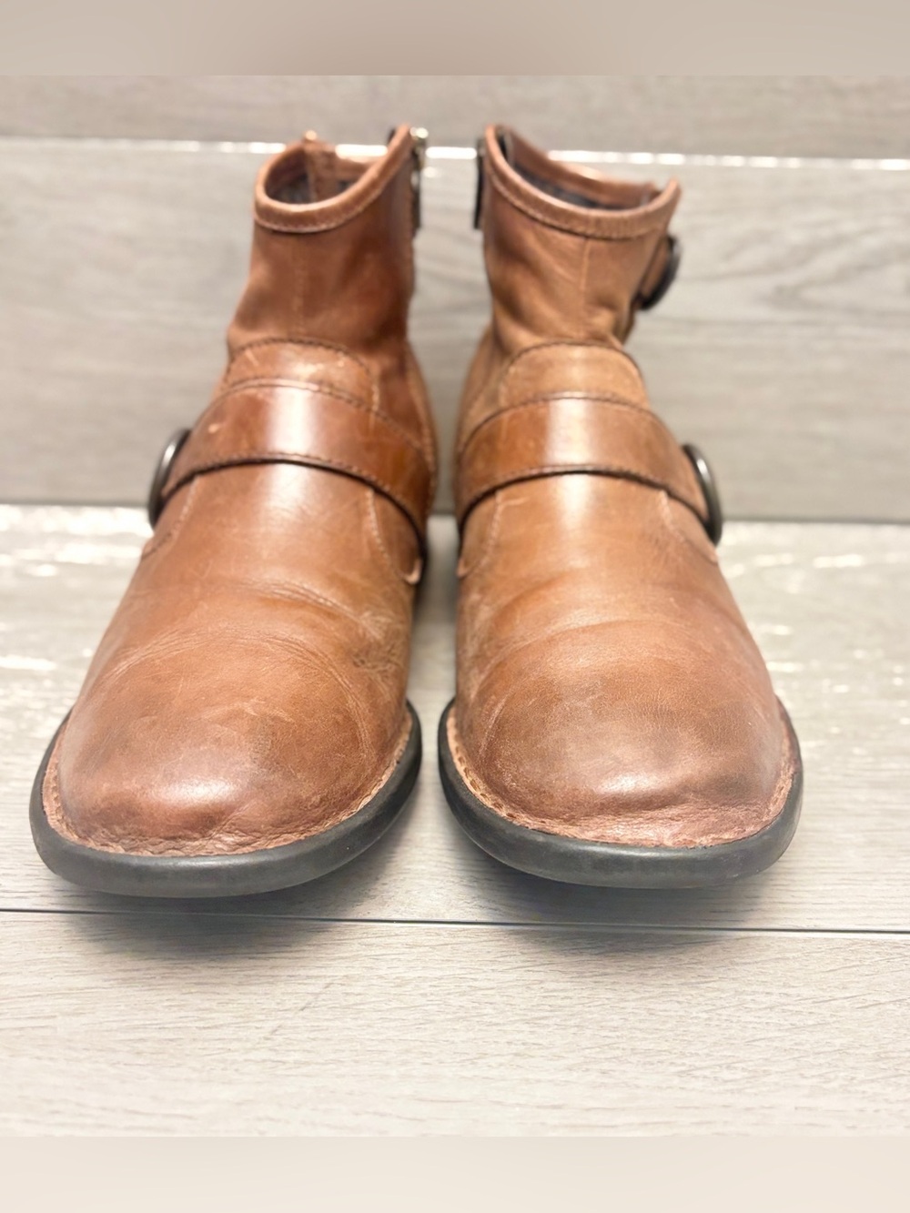 Born Raisa Ankle Boots Tobacco Brown Leather Block Heel Side Zip Boots Size US 9 - Picture 4 of 11